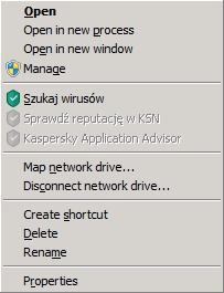 Menu kontekstowe obiektu w Microsoft Windows