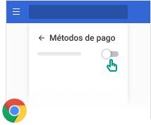 Muestra cómo desactivar las opciones de guardar y rellenar automáticamente los métodos de pago integrados en el navegador.