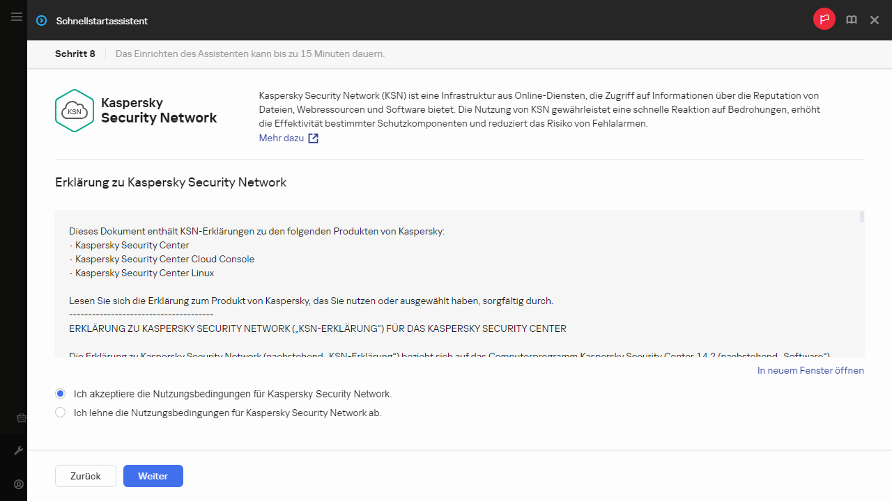 Der Schritt "Kaspersky Security Network" des Schnellstartassistenten.