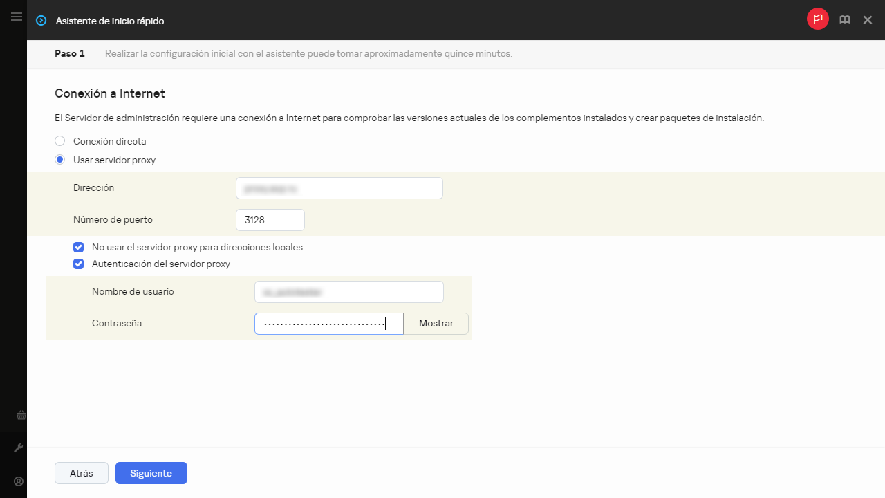 Paso de conexión a Internet del Asistente de inicio rápido.