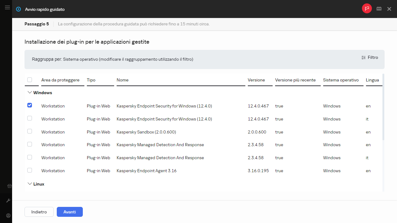 Il passaggio Installazione dei plug-in dell'avvio rapido guidato.