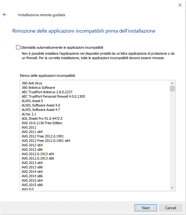 Software non compatibile con l'installazione dell'applicazione Kaspersky.