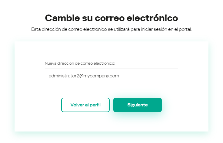 Ventana Configuración de la cuenta de usuario. Pestaña Dirección de correo electrónico