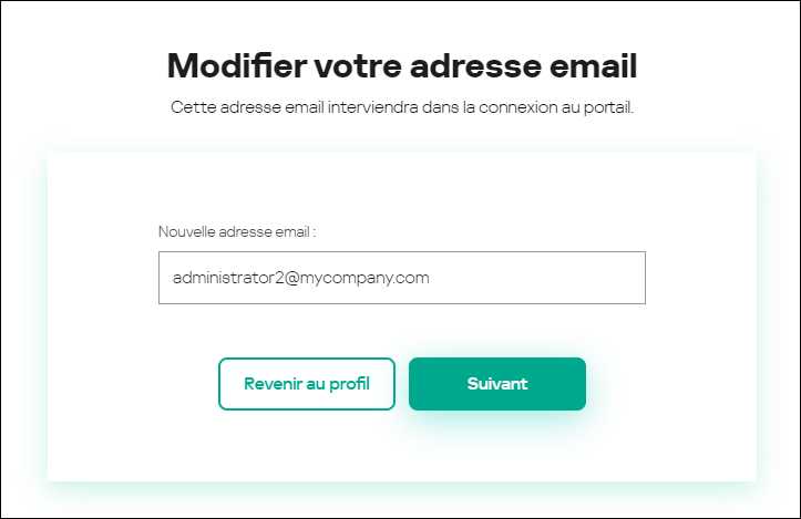 Fenêtre Paramètres du compte utilisateur. Onglet Adresse email.