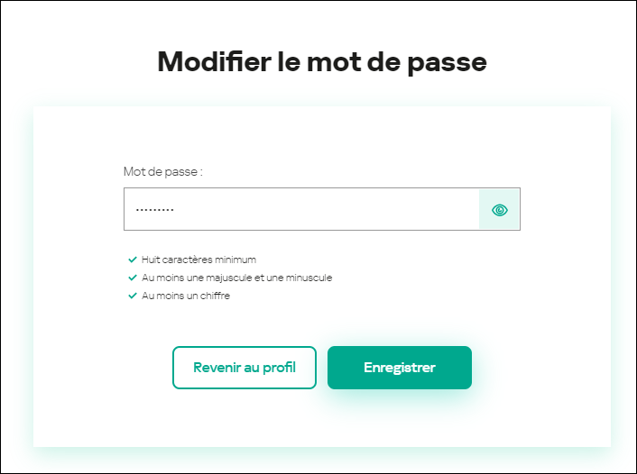 Fenêtre Paramètres du compte utilisateur. Onglet Mot de passe.
