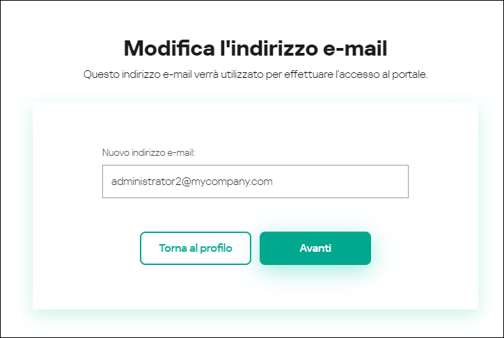 Finestra Impostazioni account utente Scheda Indirizzo e-mail.