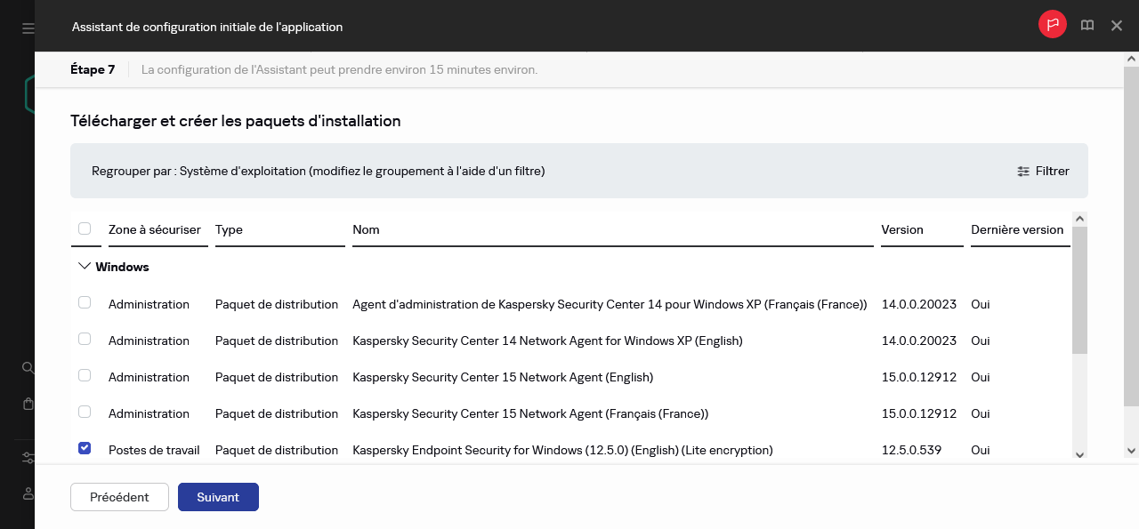 L'étape Création de paquets d'installation de l'Assistant de configuration initiale de l'application.