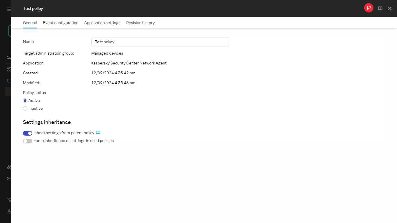 Policy Settings general tab