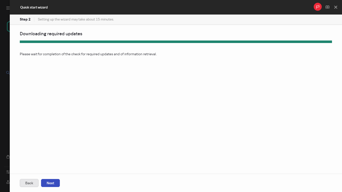 The Downloading required updates step of Quick start wizard.