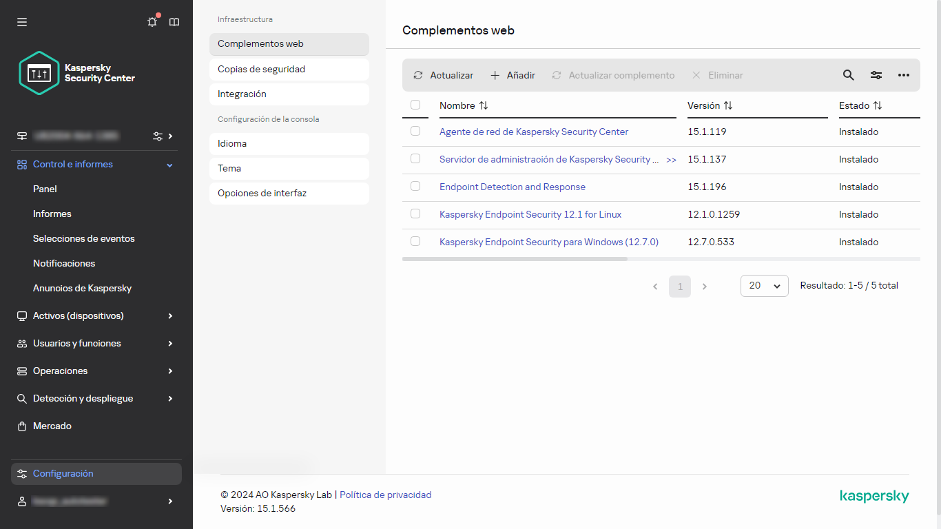 Lista de complementos web.