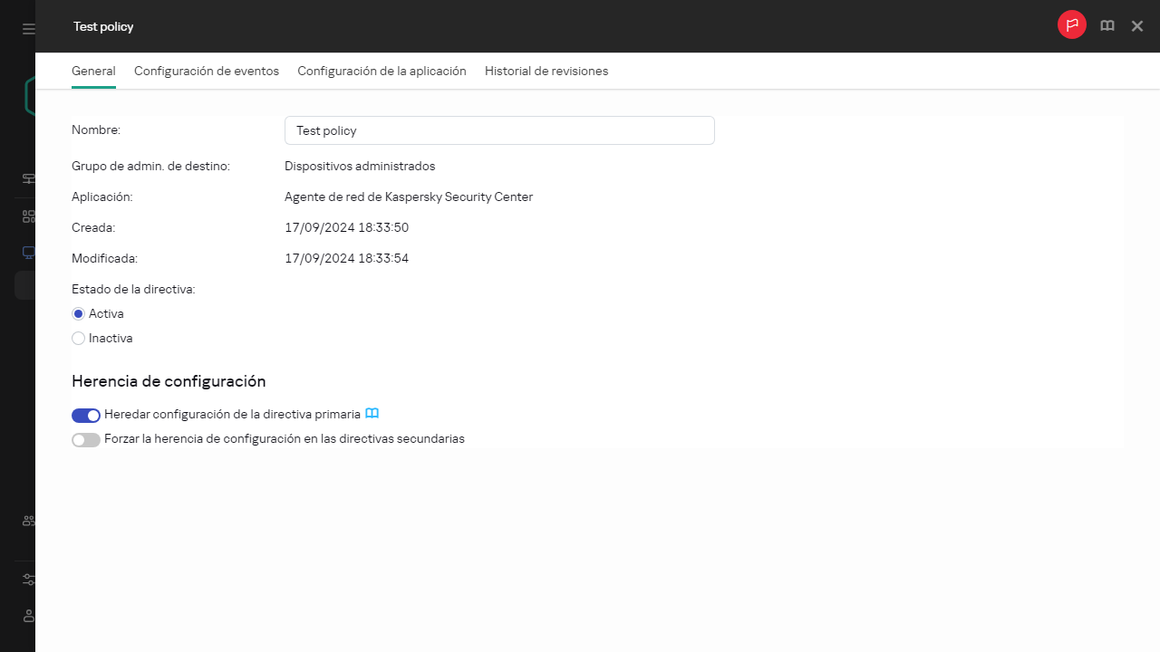 Pestaña general Configuración de directivas
