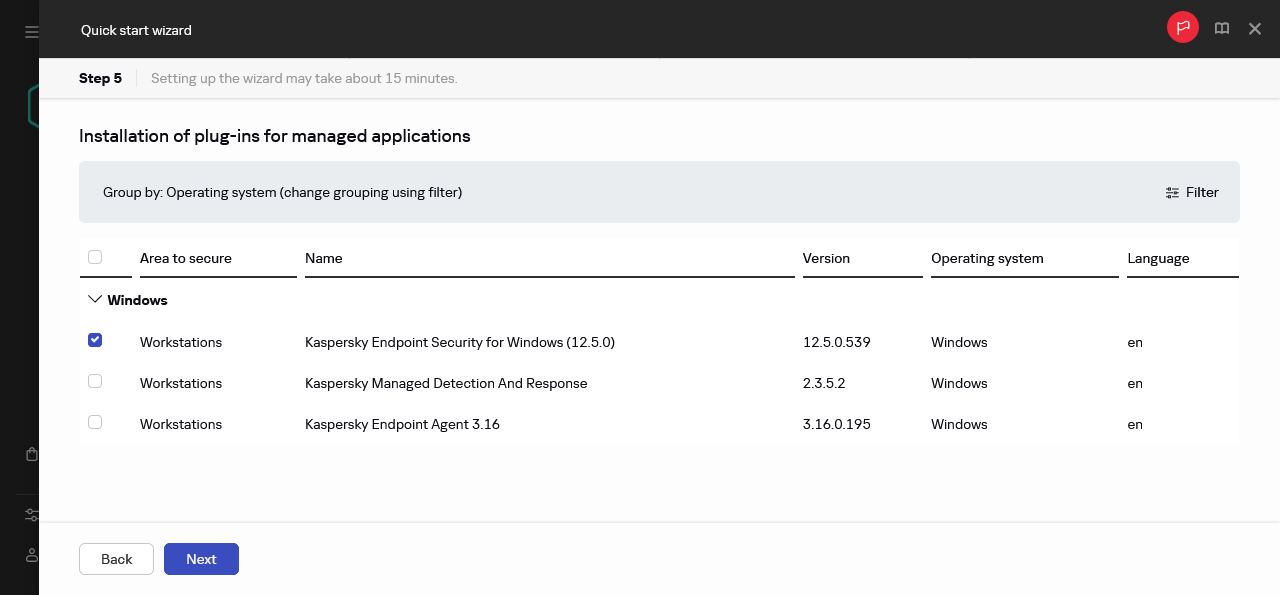 Il passaggio Installazione dei plug-in dell'avvio rapido guidato.