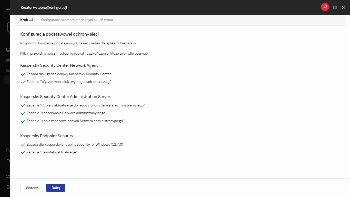 Krok Tworzenie zadań i profili w Kreatorze wstępnej konfiguracji.