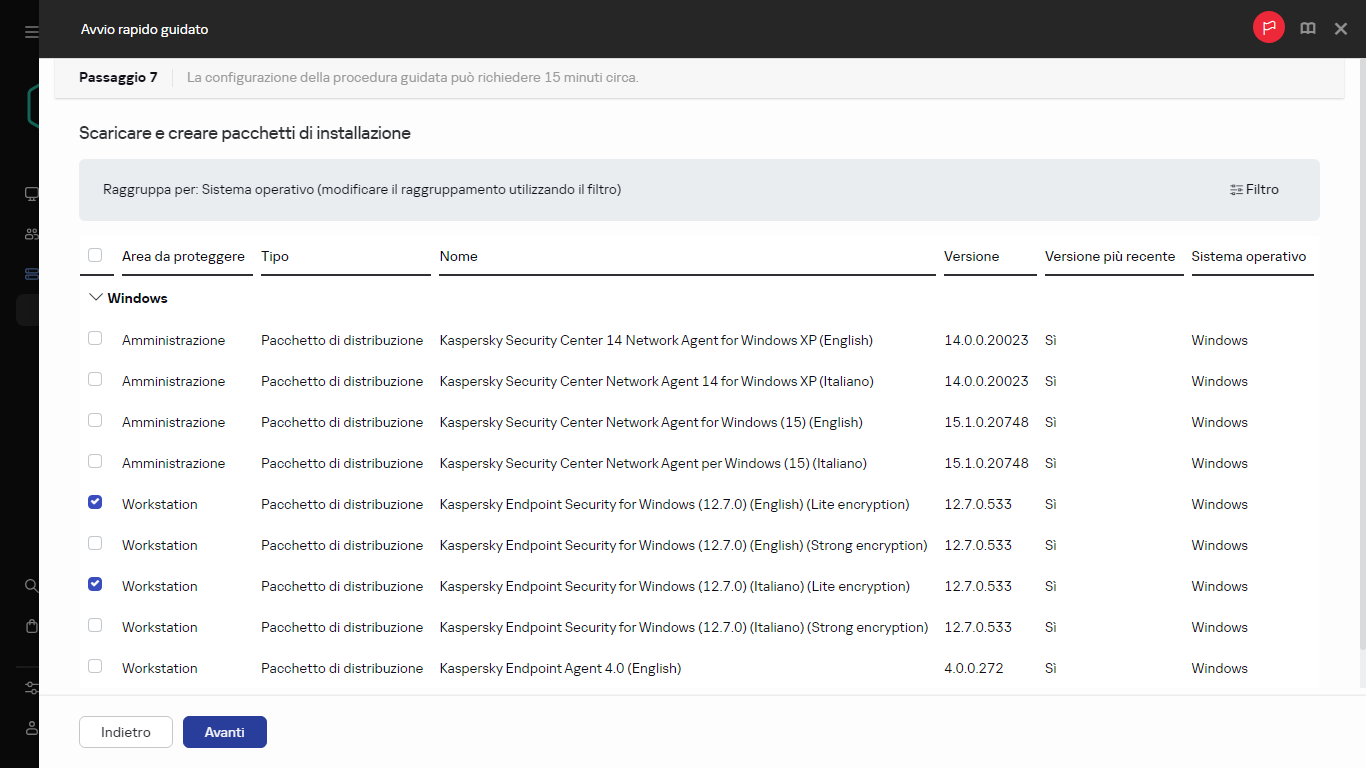 Il passaggio Creazione dei pacchetti di installazione dell'avvio rapido guidato.