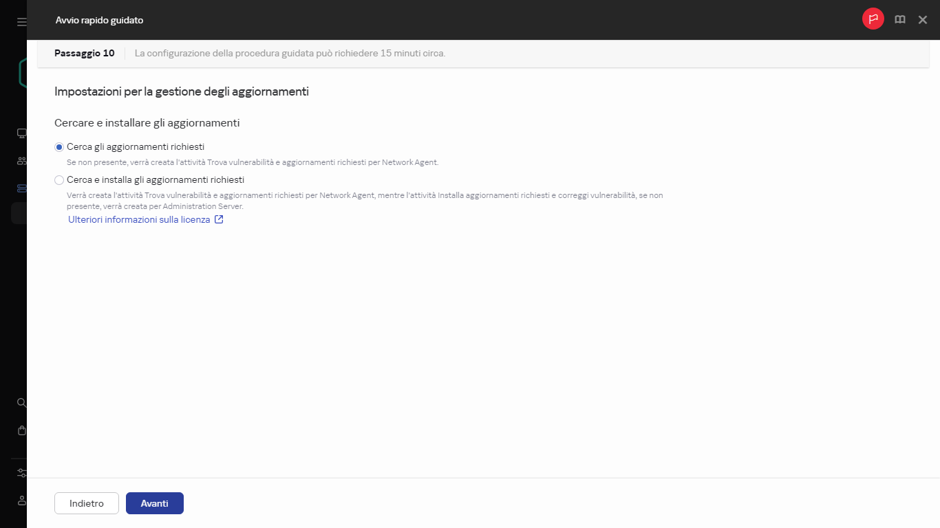 Il passaggio Gestione degli aggiornamenti dell'avvio rapido guidato.
