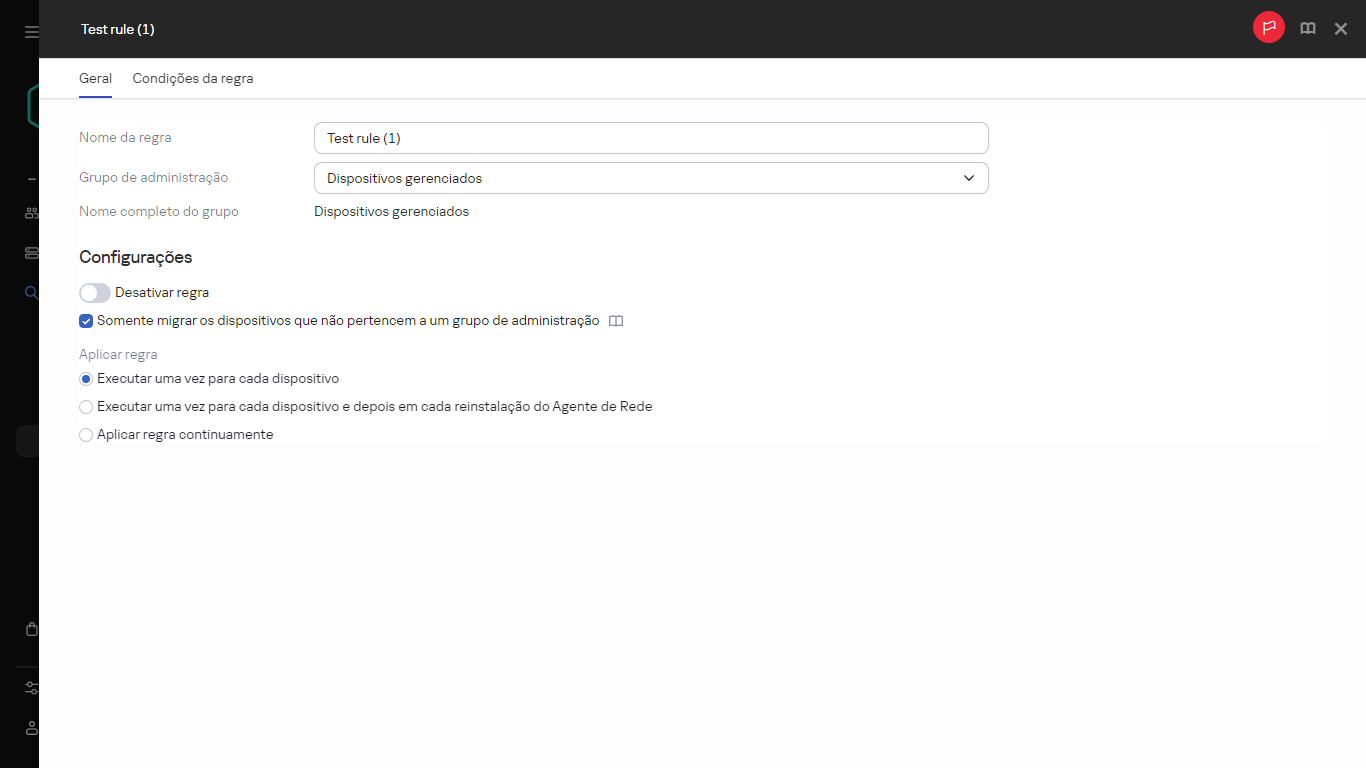 A janela de cópia para regras de movimentação.