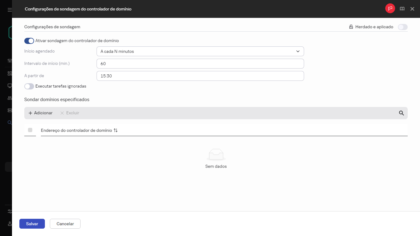 Configurações de sondagem do controlador de domínio.