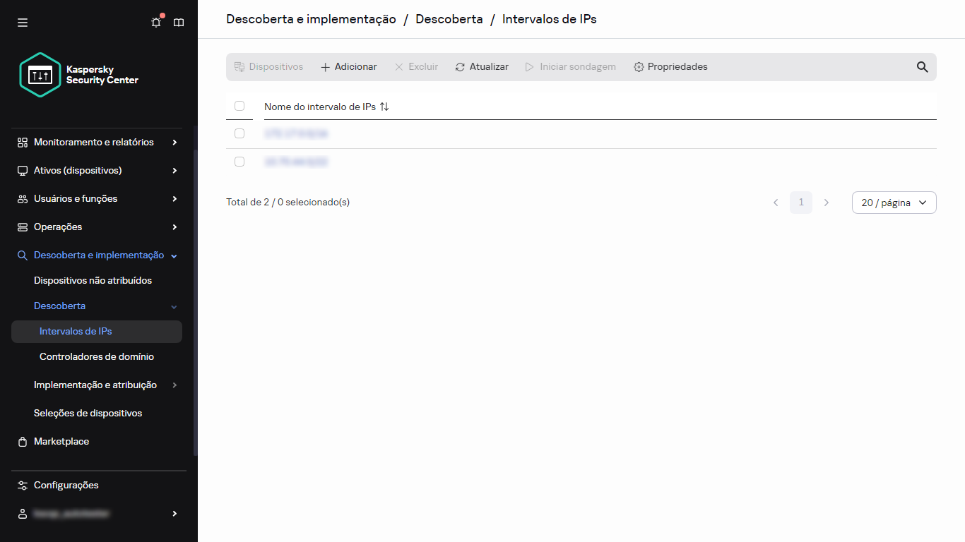 Lista de intervalos de IP.