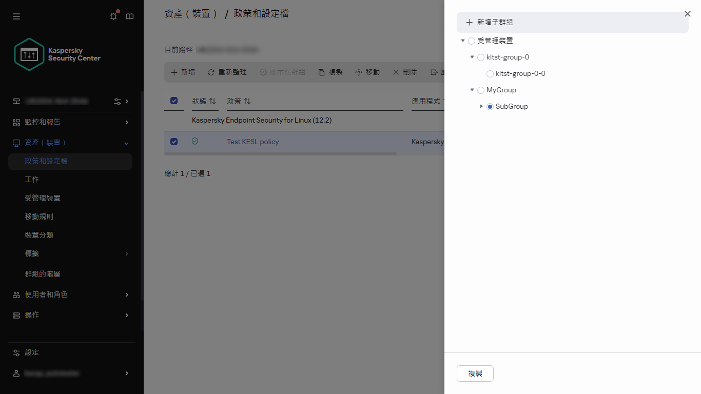 選擇群組以複製政策面板。