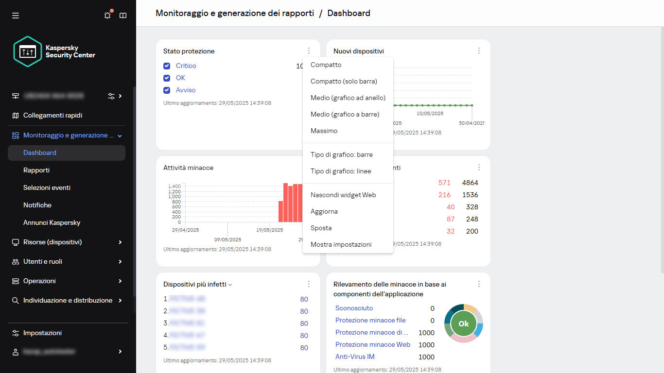 Widget del menu di scelta rapida.