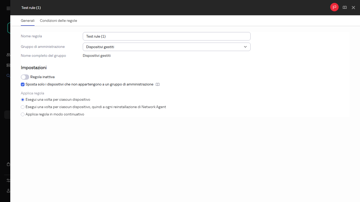 Finestra di copia per le regole di spostamento.