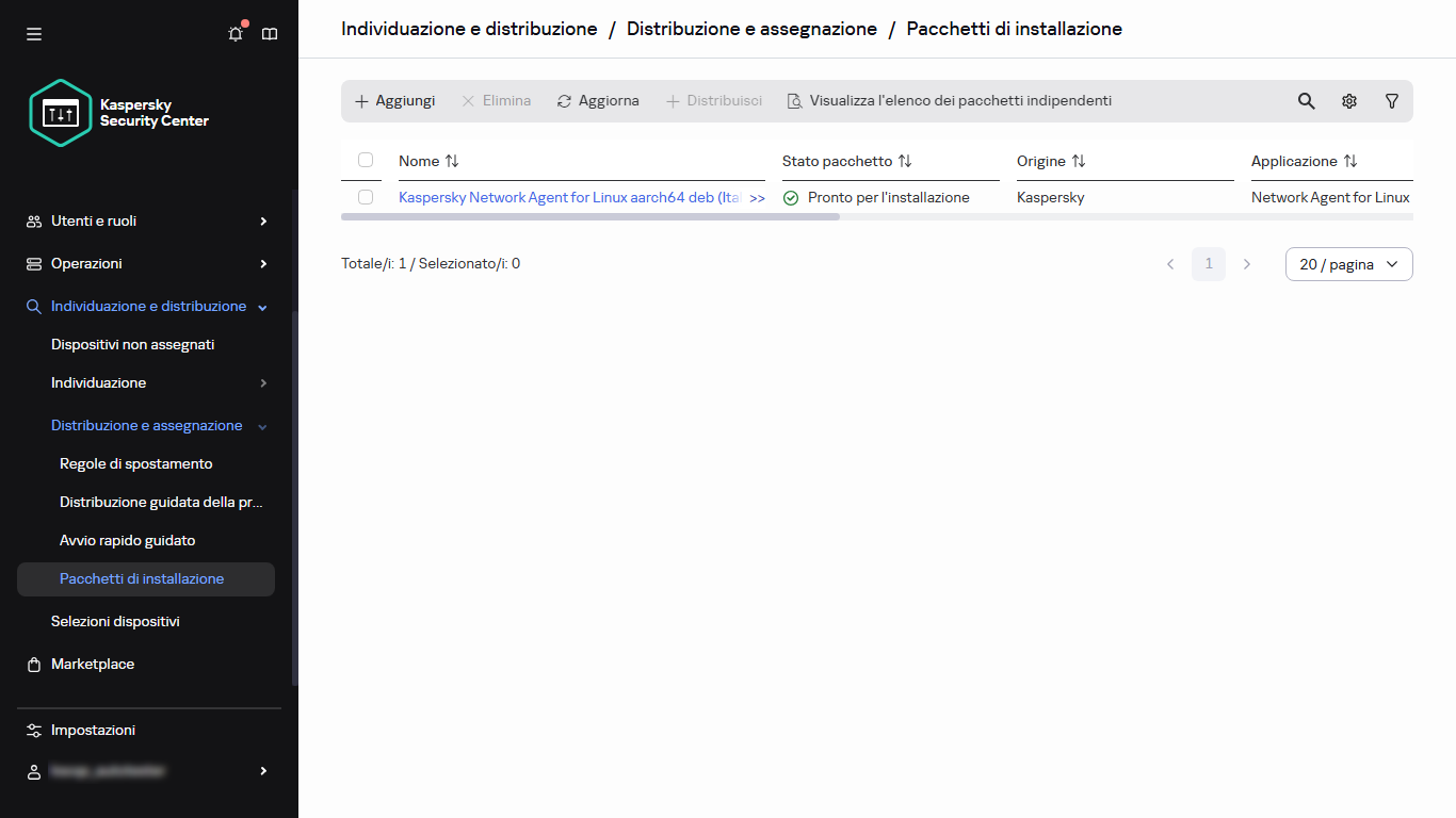 L'elenco dei pacchetti di installazione.
