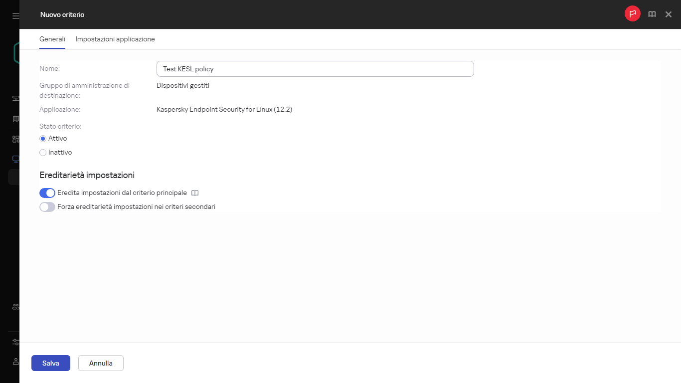 Scheda Generale della finestra di creazione di un nuovo criterio.