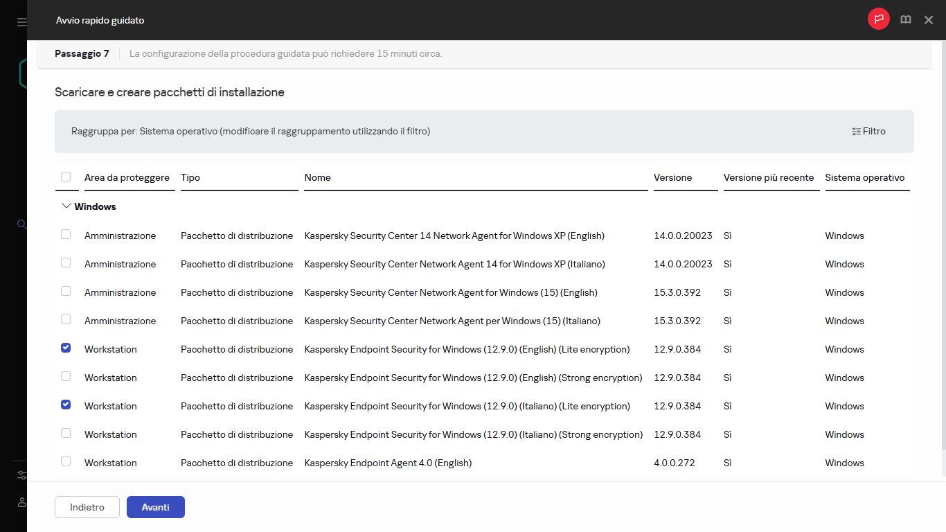 Il passaggio Creazione dei pacchetti di installazione dell'avvio rapido guidato.