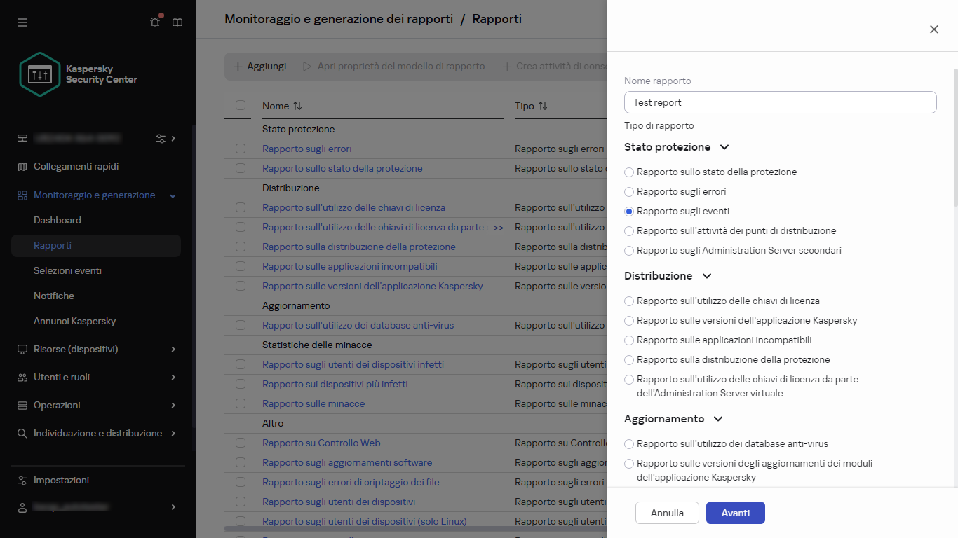 Specificare il nome e il tipo di un nuovo rapporto.