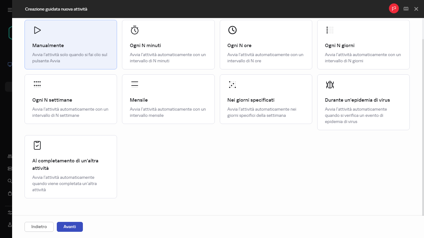 Configurazione della pianificazione attività.