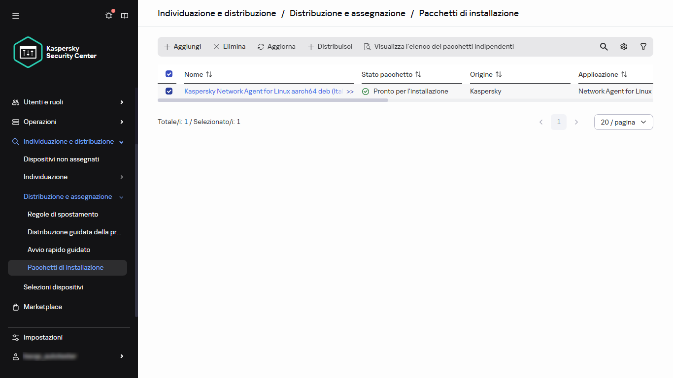 Il pacchetto di installazione selezionato nella sezione Pacchetti di installazione.
