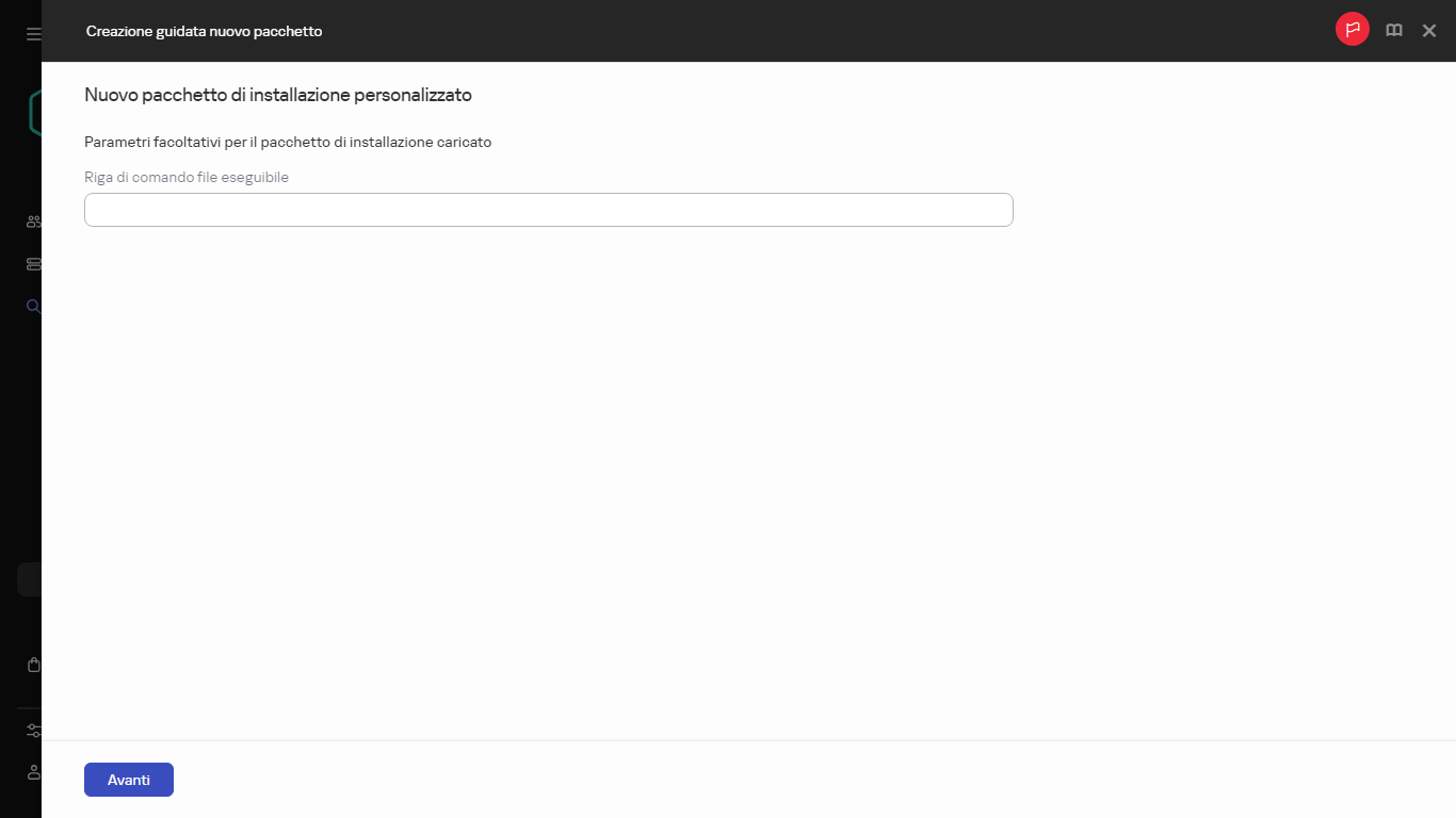 Parametri opzionali di un nuovo pacchetto di installazione.