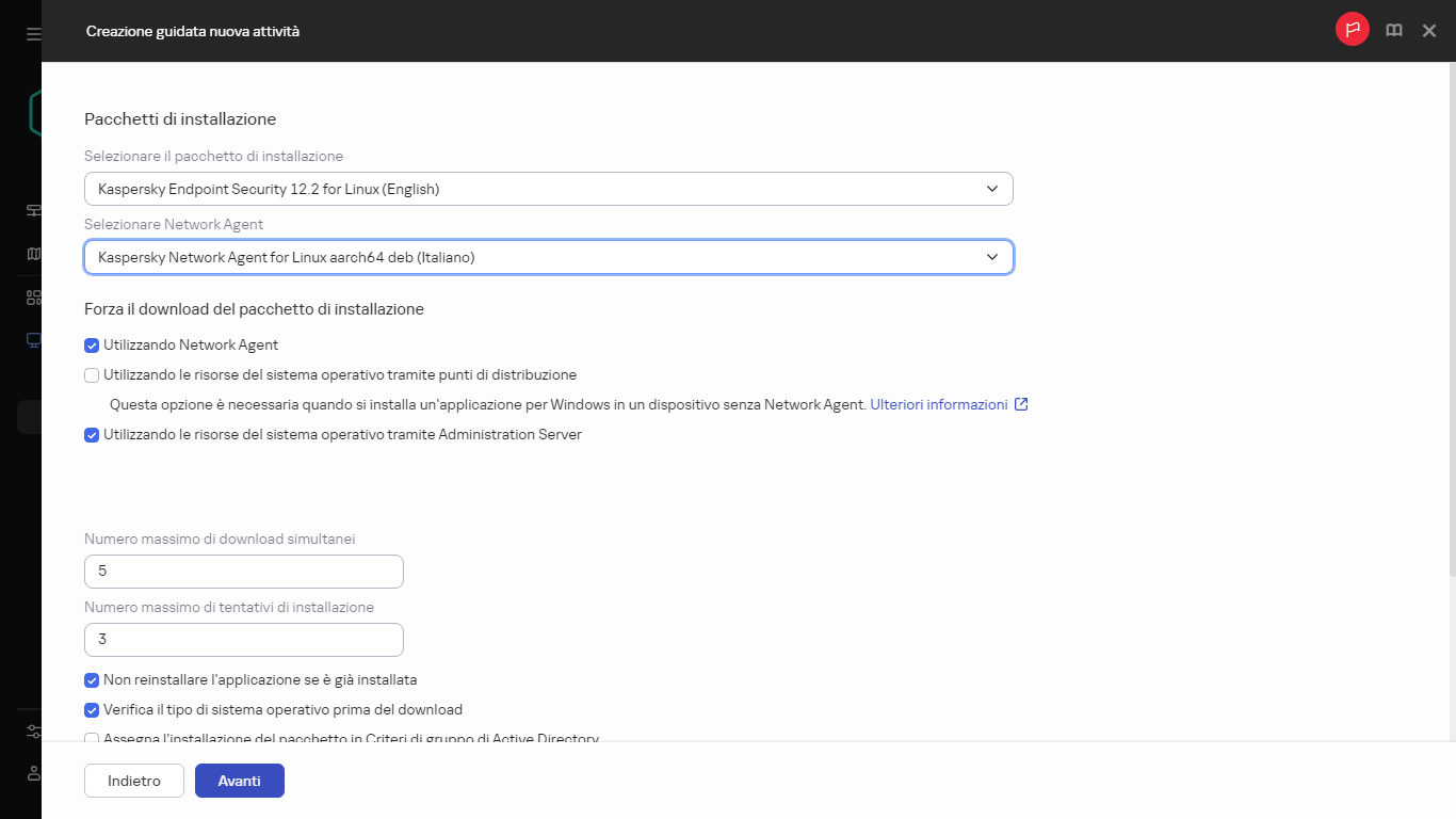 Impostazioni dell'attività Installa applicazione in remoto.