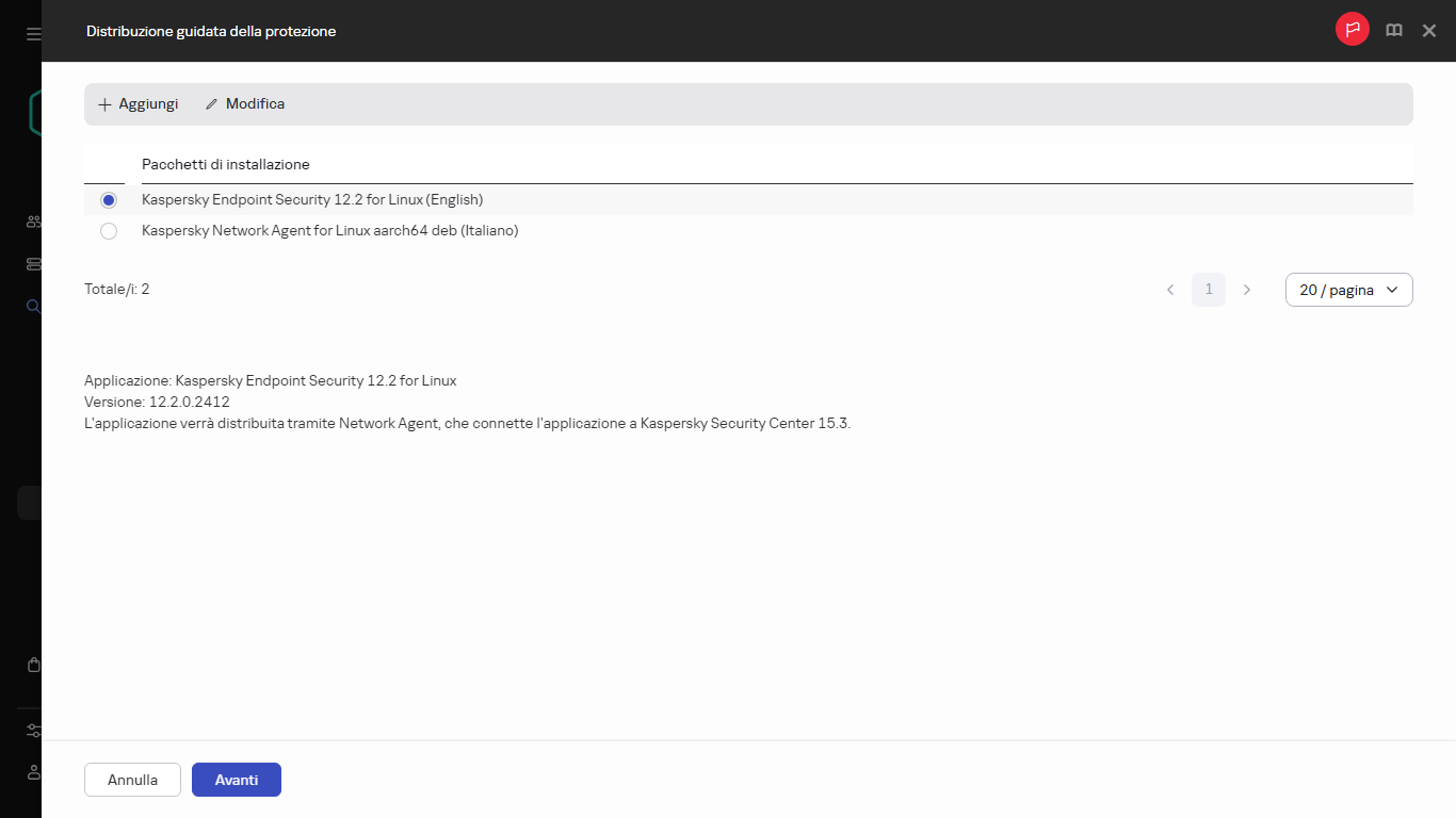 Selezione del pacchetto di installazione.