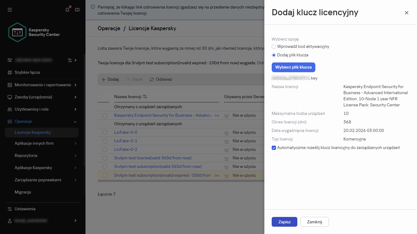 Dodaj plik klucza.