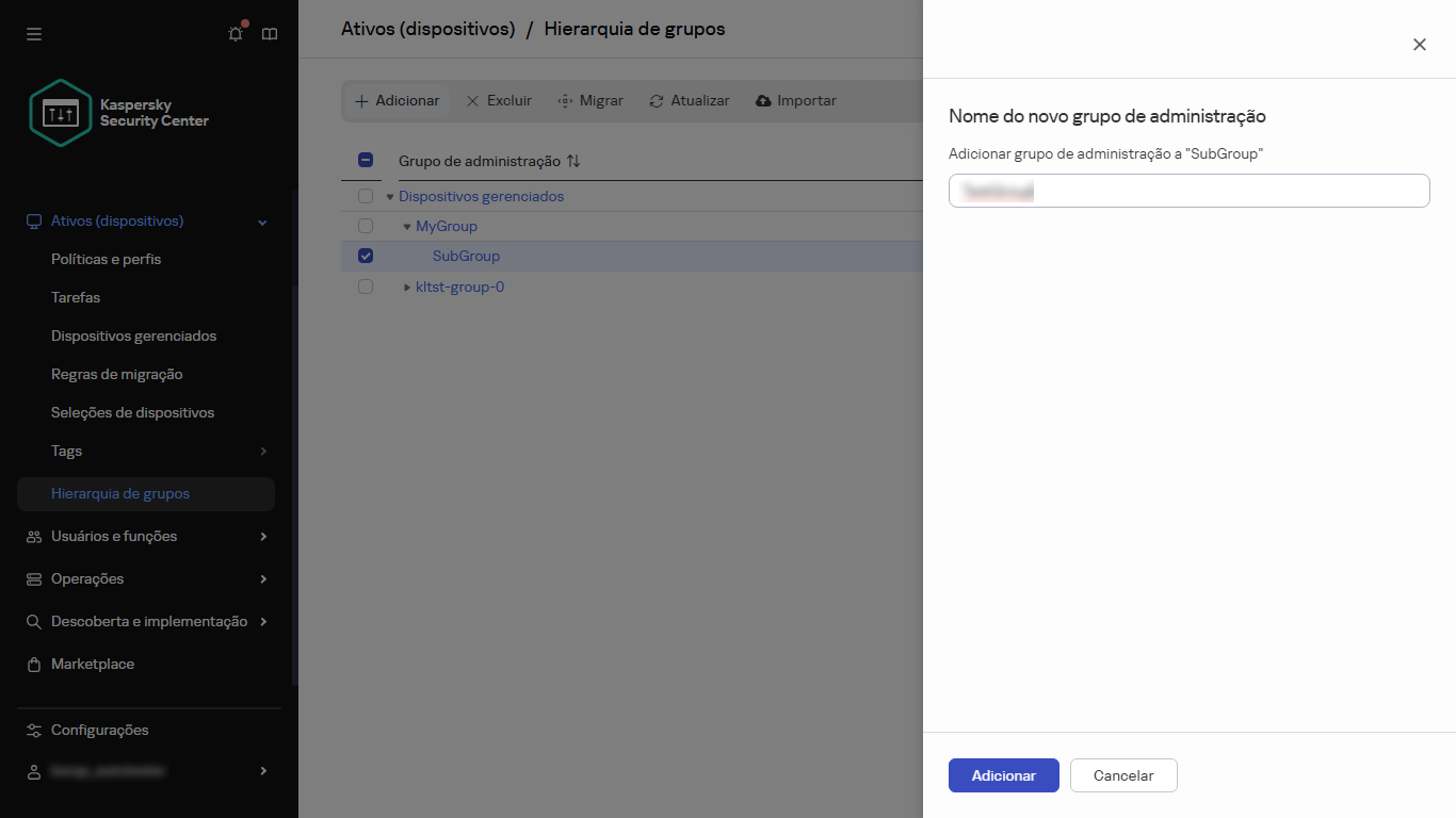 Adição de um novo painel de grupo.