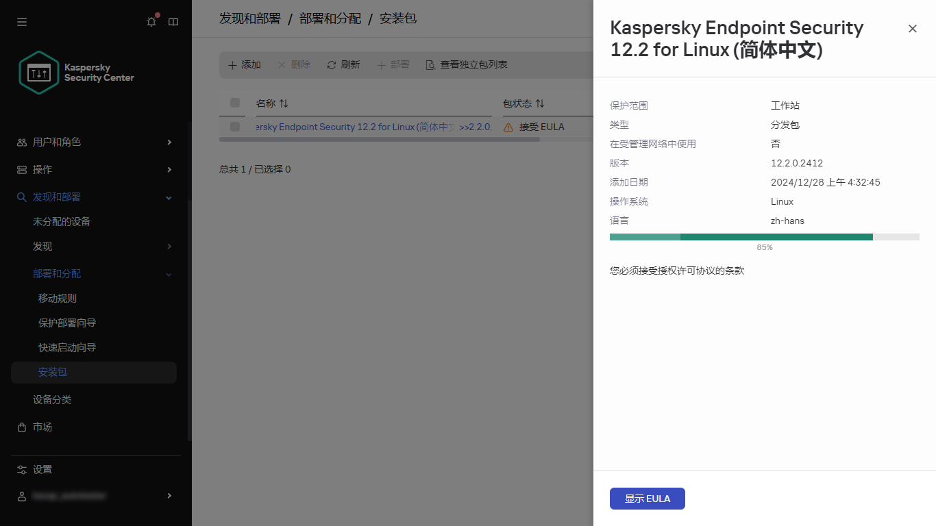 在 EULA 接受步骤的安装包下载窗口。