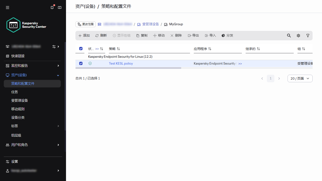 策略和配置文件：选中复选框的策略。