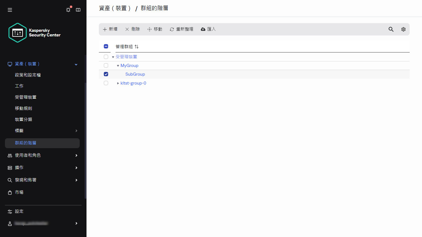 包含選定子組的群組的階層