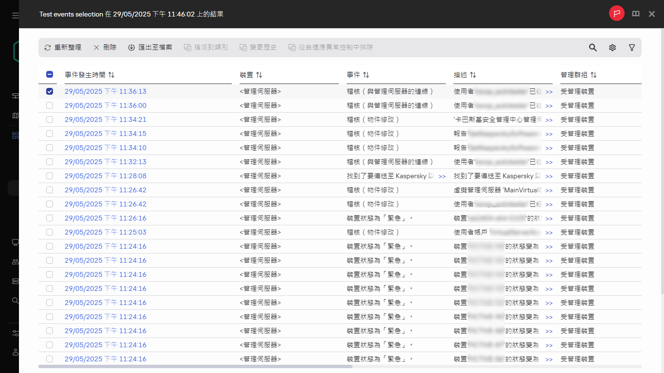 包含選定事件的事件分類結果。