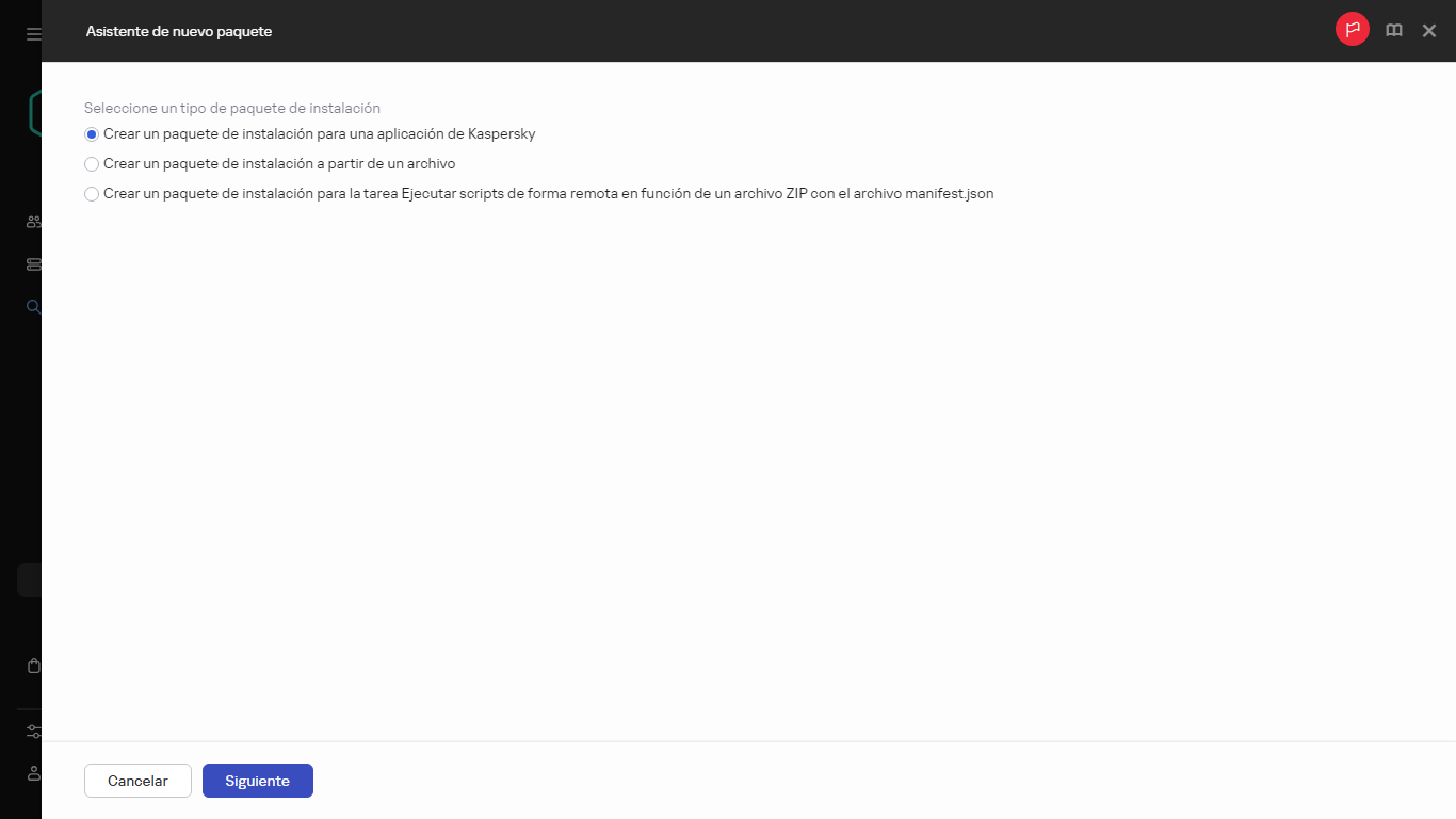 Seleccionar el tipo de paquete de instalación nuevo.