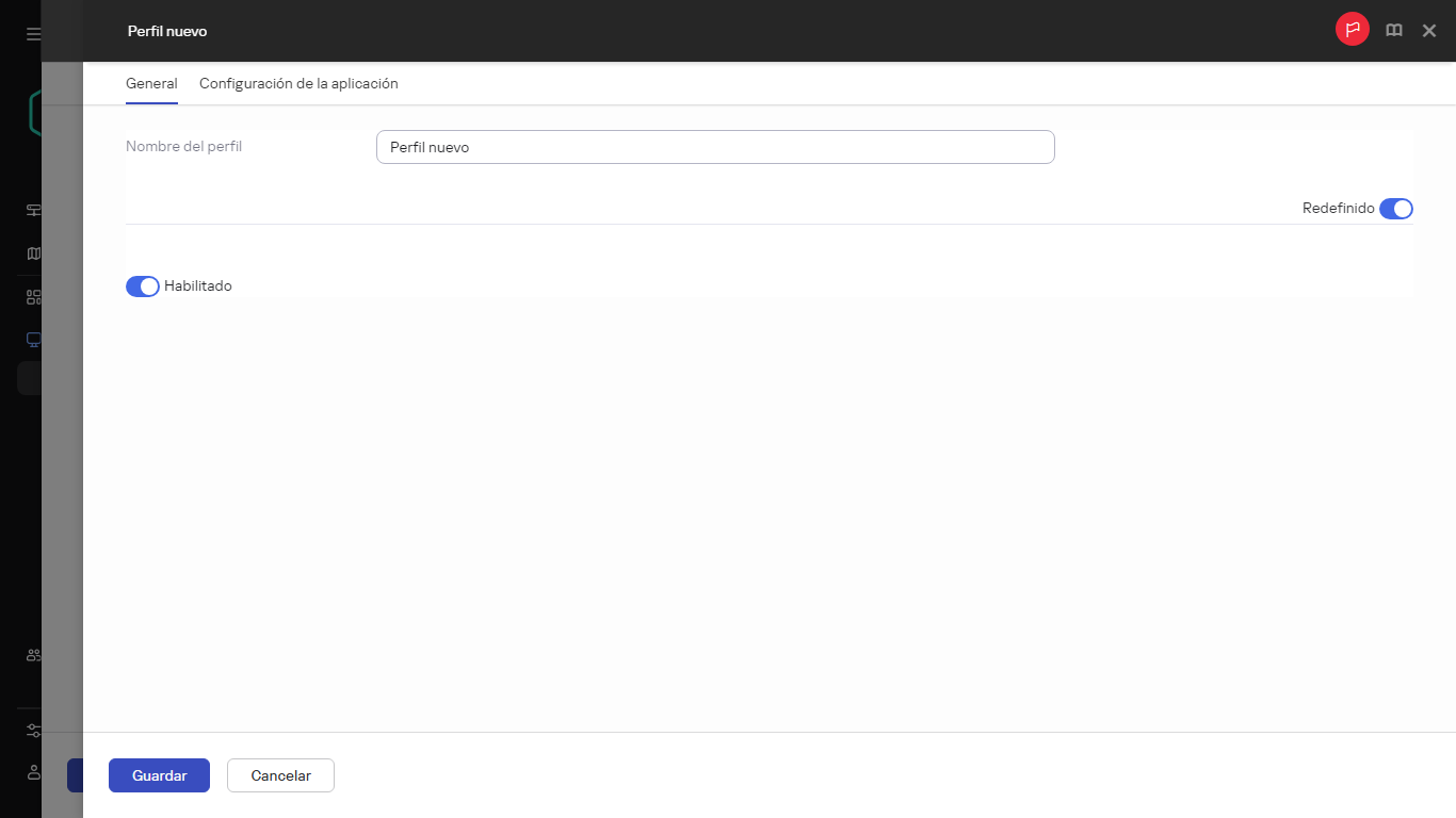 Especificar el nombre de un nuevo perfil de directiva en la pestaña General.