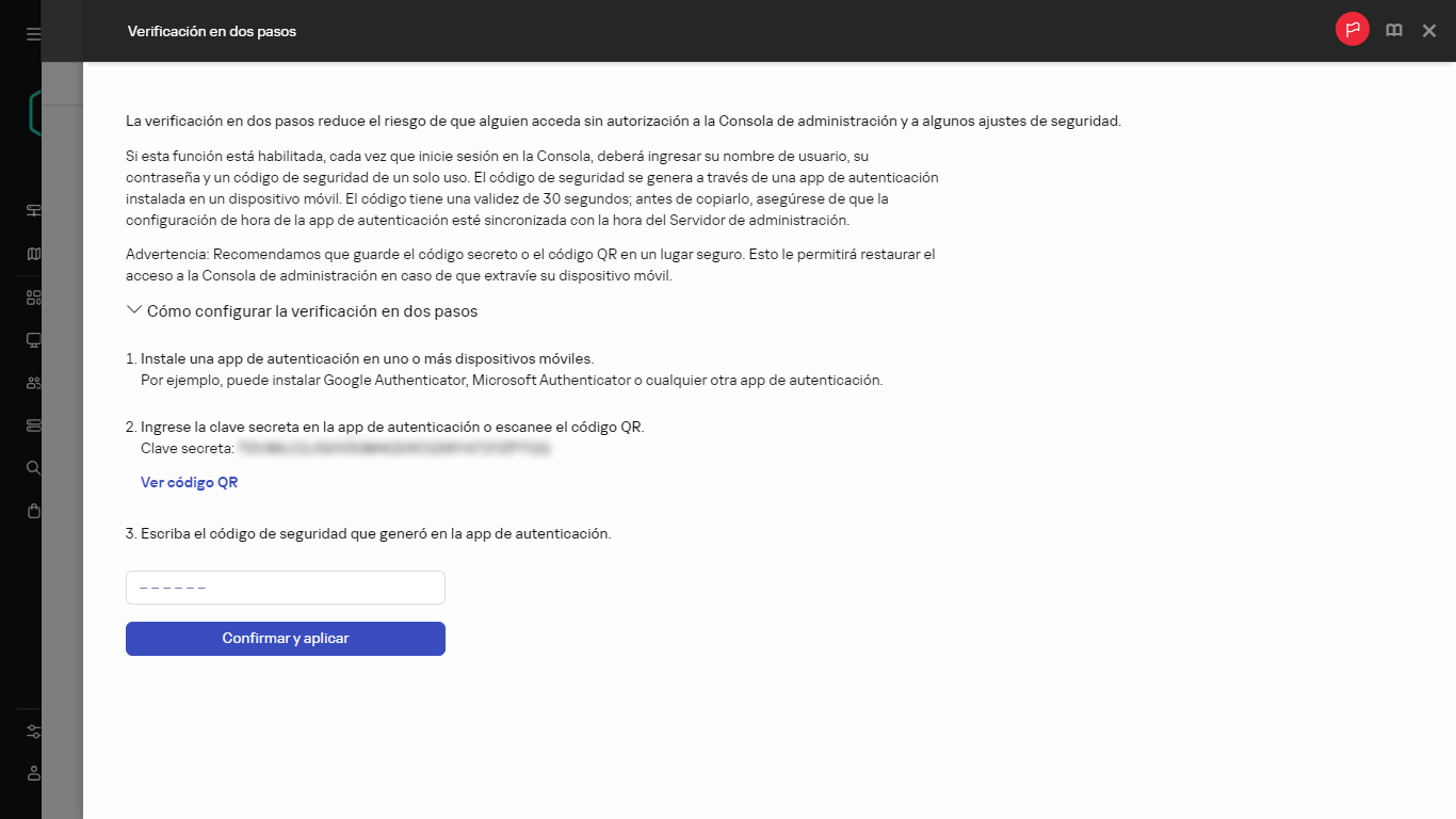 La ventana de verificación en dos pasos.