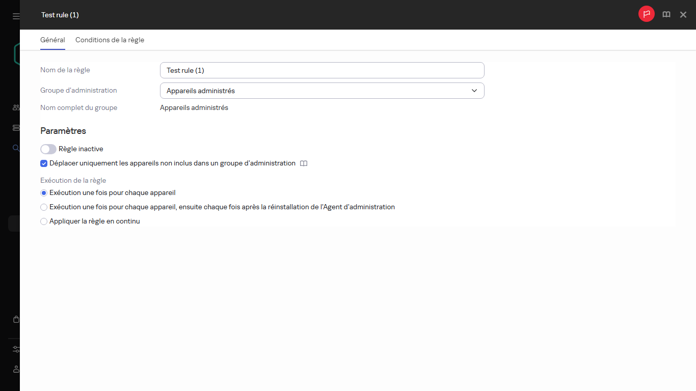 La fenêtre de copie pour les règles de déplacement.