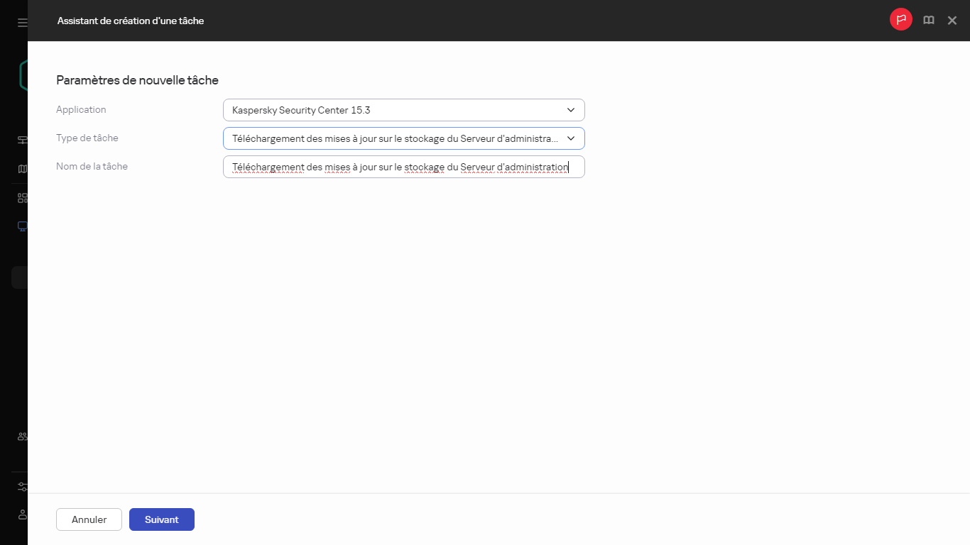 Paramètres de la tâche Télécharger les mises à jour sur les stockages des points de distribution.