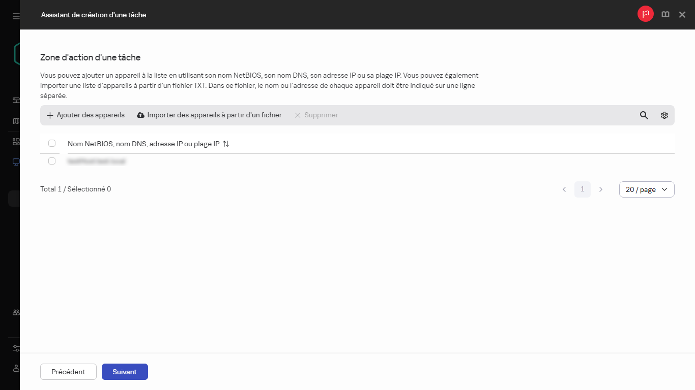 Spécification de la zone de la tâche.