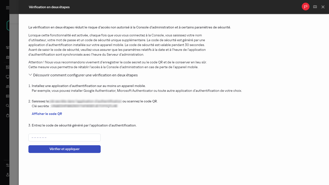 La fenêtre de vérification en deux étapes.