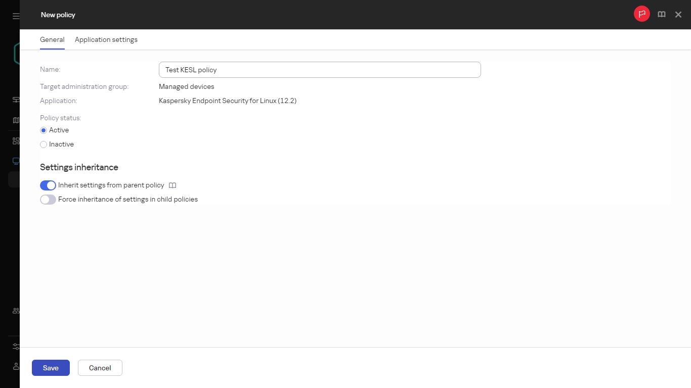 Karta Ogólne okna tworzenia nowej zasady.