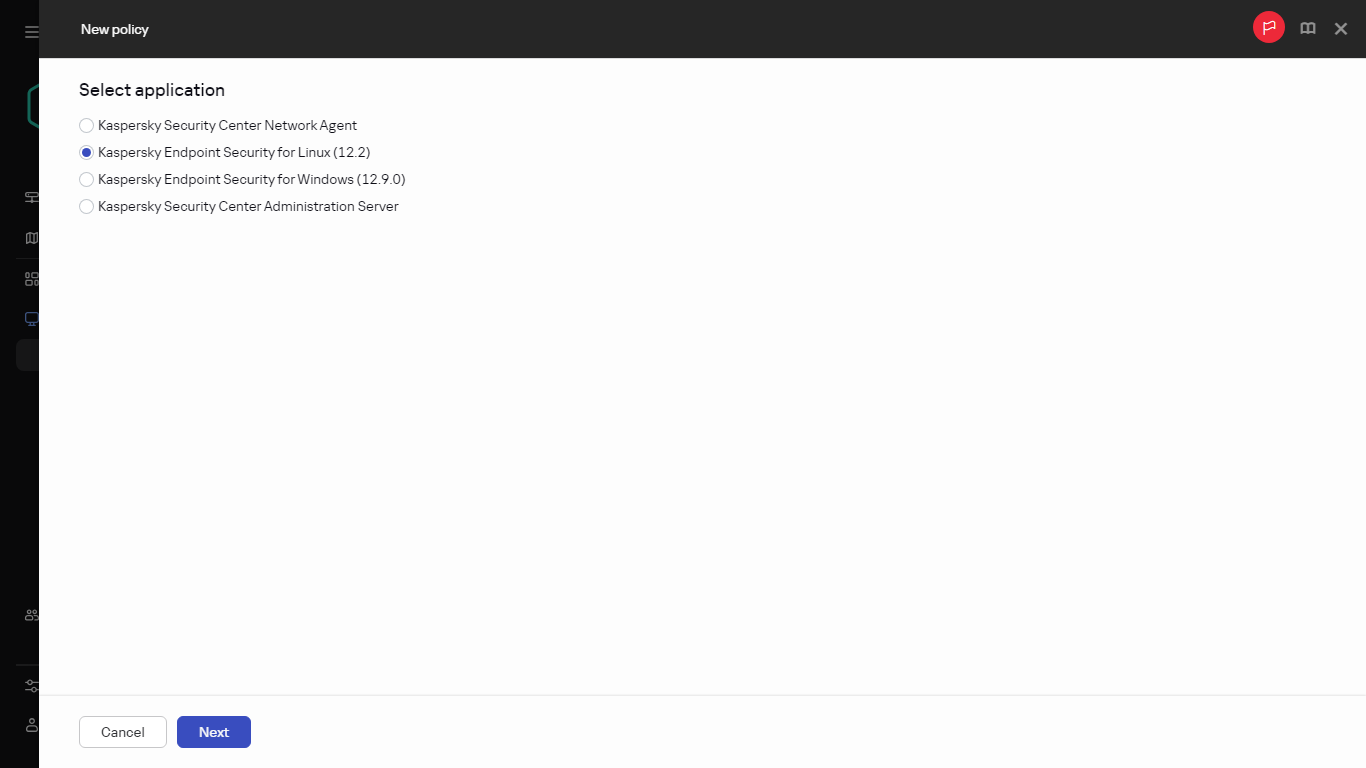 Wybieranie aplikacji, dla której tworzona jest nowa zasada.