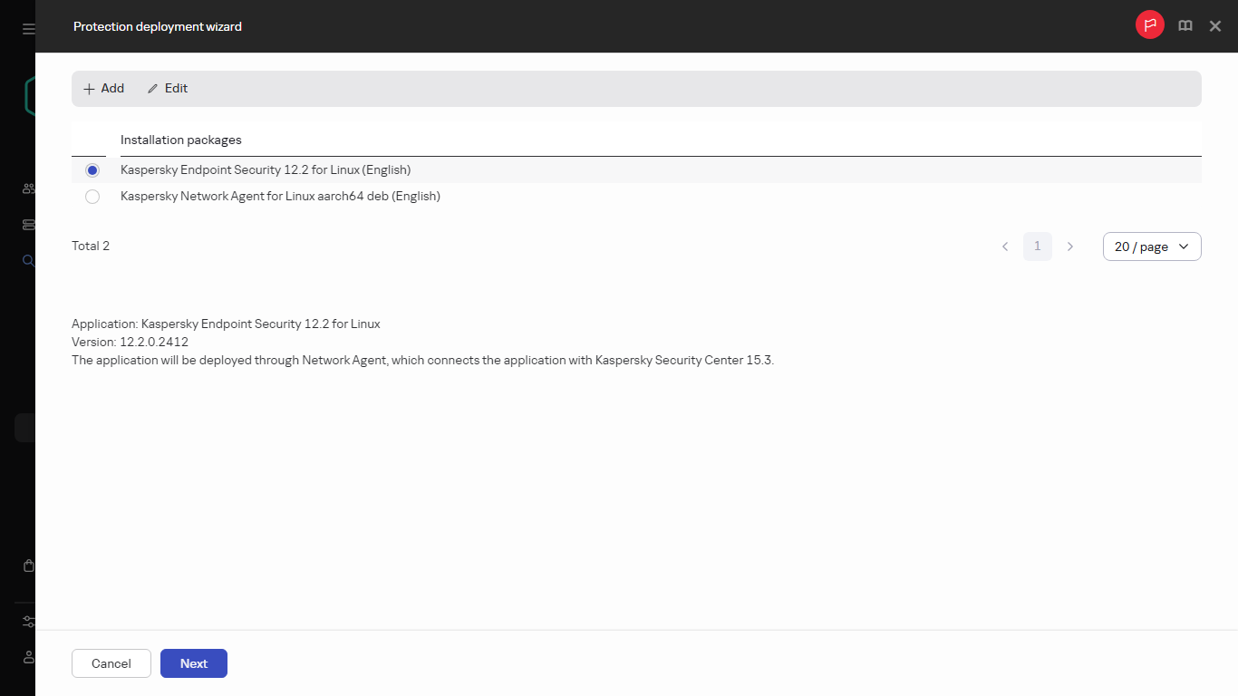 Wybieranie pakietu instalacyjnego.